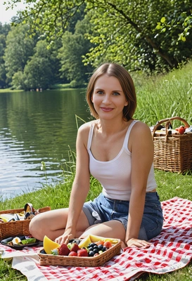 enjoying a picnic by the lake