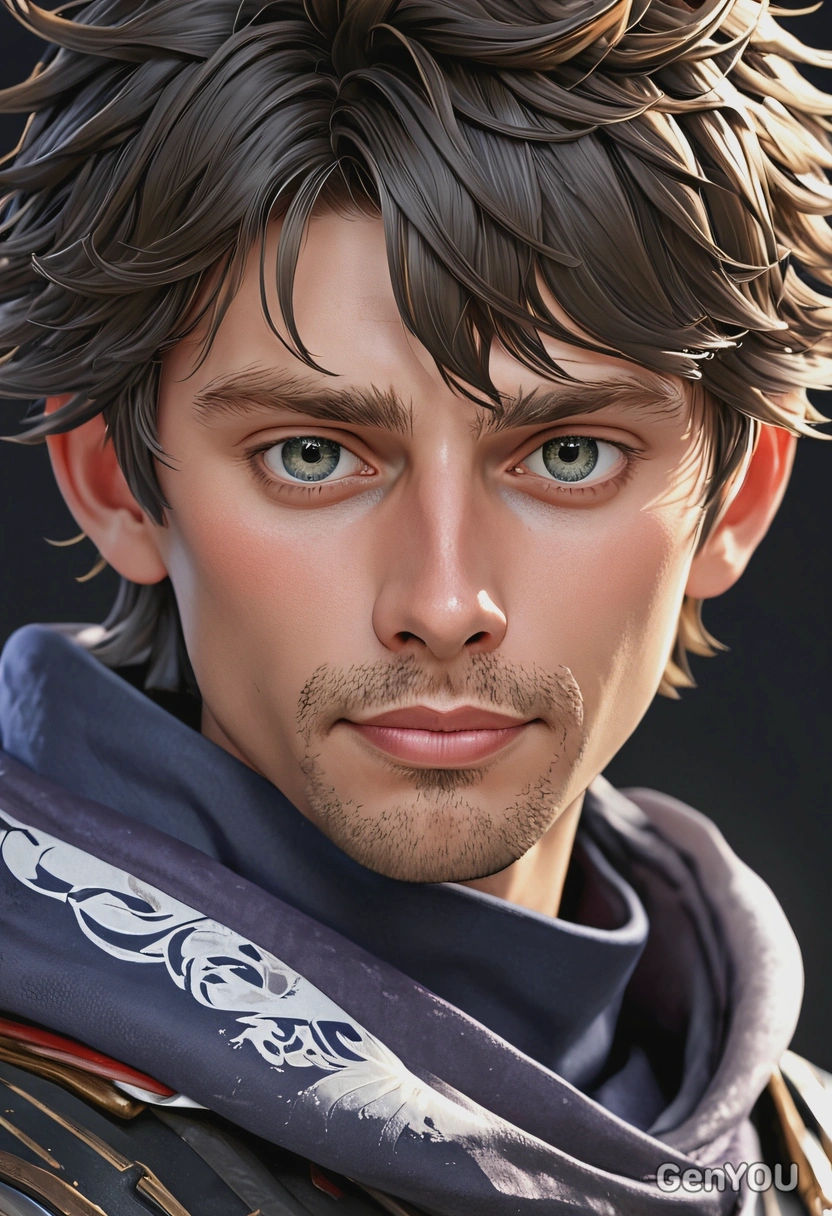 as a character from Genshin, high-quality stylized art, eyes on you, visible brushstrokes 