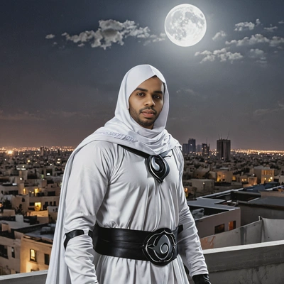 Moon Knight, standing on a rooftop