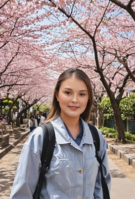 As a tourist walking around the Ueno Park with sakura trees