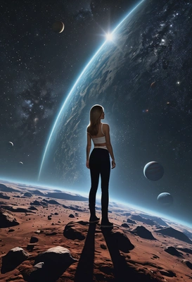 standing on a comet, with planets floating around me