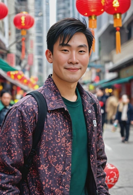 on the street, celebrating Chinese new year's, blurred background