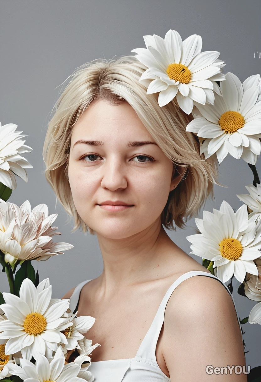 magazine photoshoot style, flowers, artistic, geometry, blurred background, photorealistic