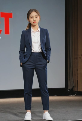 Ted talk suit sneakers blurry hands pockets" 