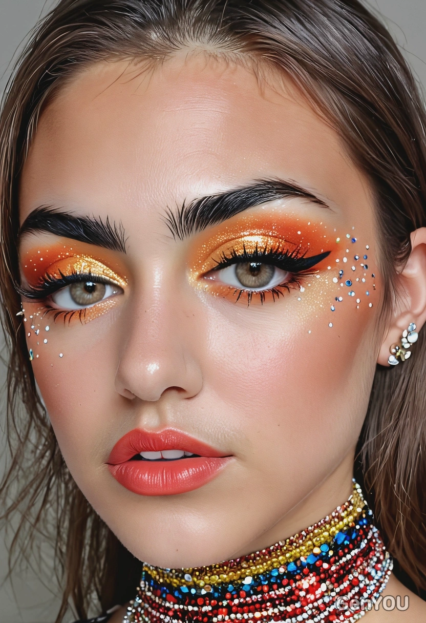Euphoria Makeup, Inspired by the TV show, rhinestones, glitter, and bold color combinations