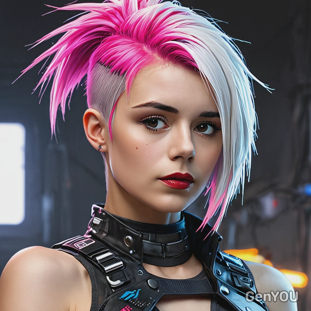 A cyberpunk girl with spiked neon hair
