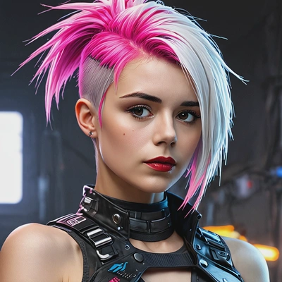 A cyberpunk girl with spiked neon hair