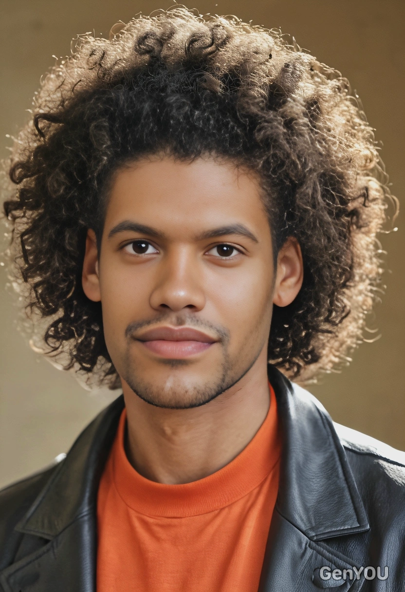 curly, medium-length afro with a natural finish, inspired by Michael Jackson in the 80s, soft focus, blurred background