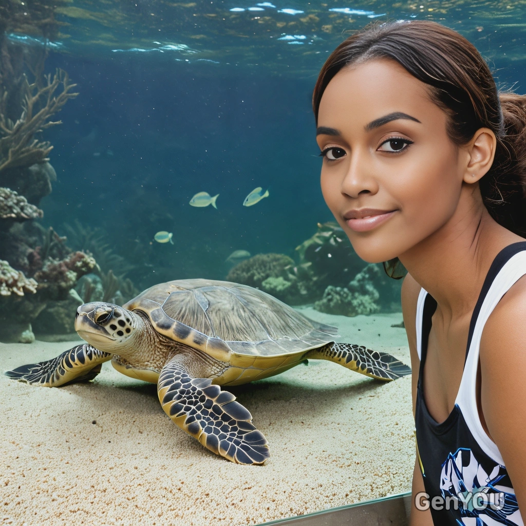 as an aquarium visitor, near a sea turtle tank 