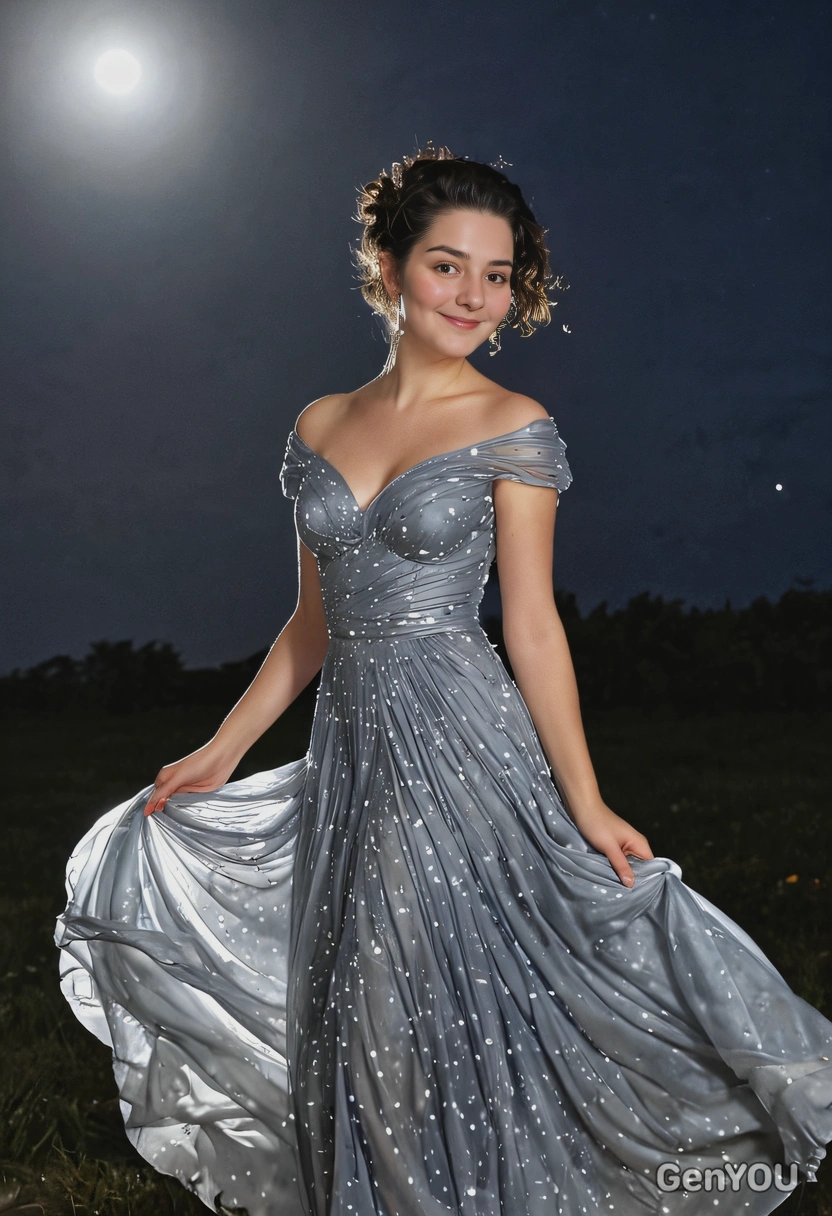 in the moonlight, beautiful shimmering dress swirling around