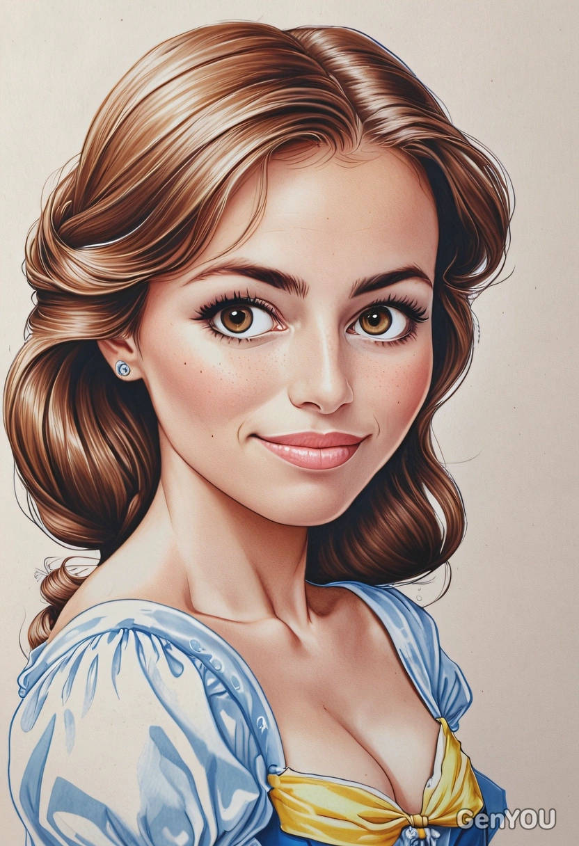 hand-drawn Disney style, Belle from , oversized eyes