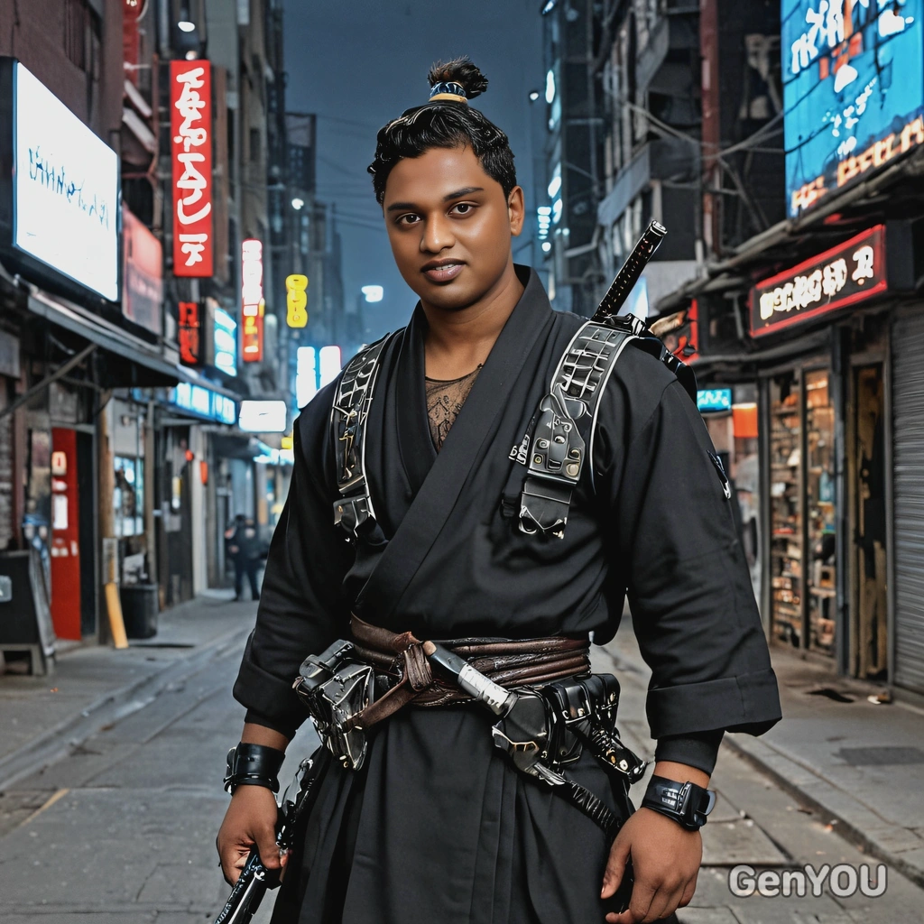 A street cyberpunk samurai 