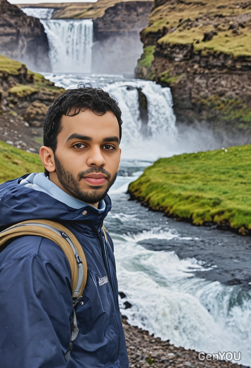 As a  traveler standing by Gullfoss waterfall in Iceland