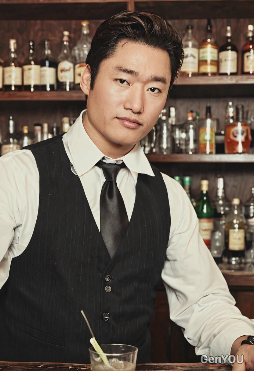 bartender shaking a cocktail, retro style, grainy