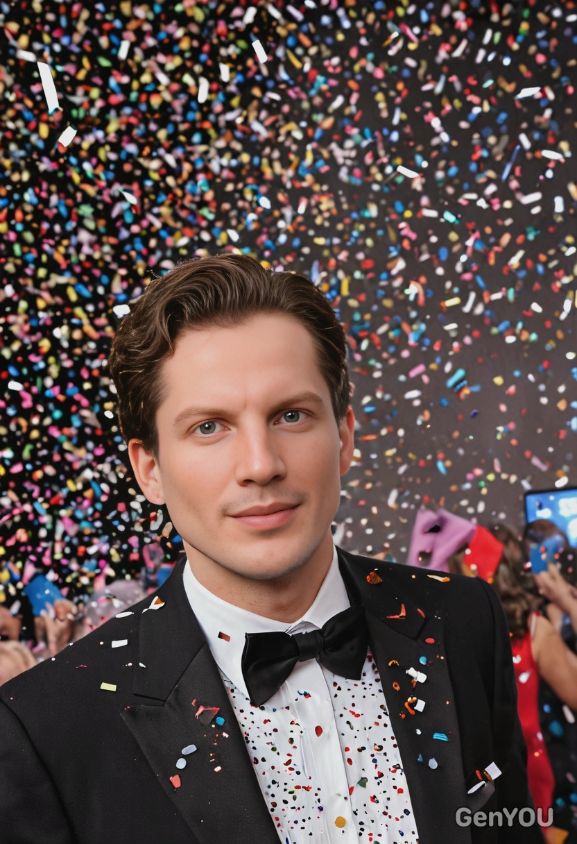 on New Year's Eve, with confetti falling around