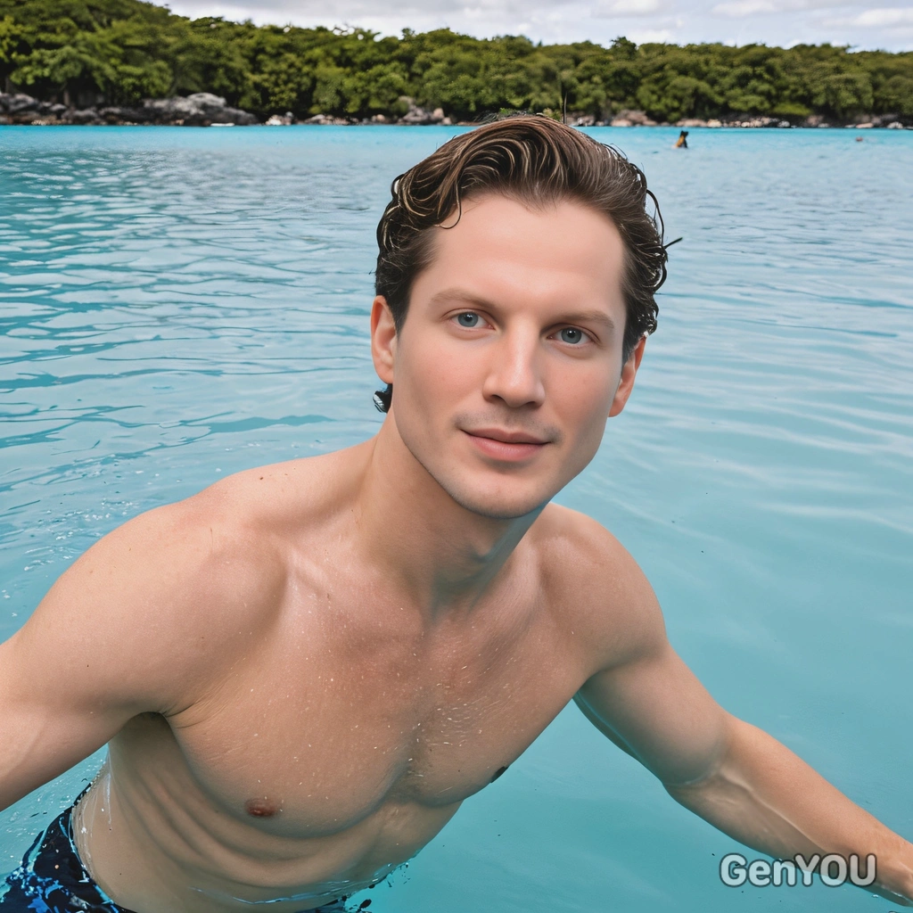 swimming in a blue lagoon