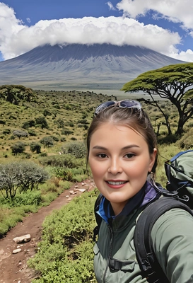 Graphic designer exploring safari on mount kilimanjaro