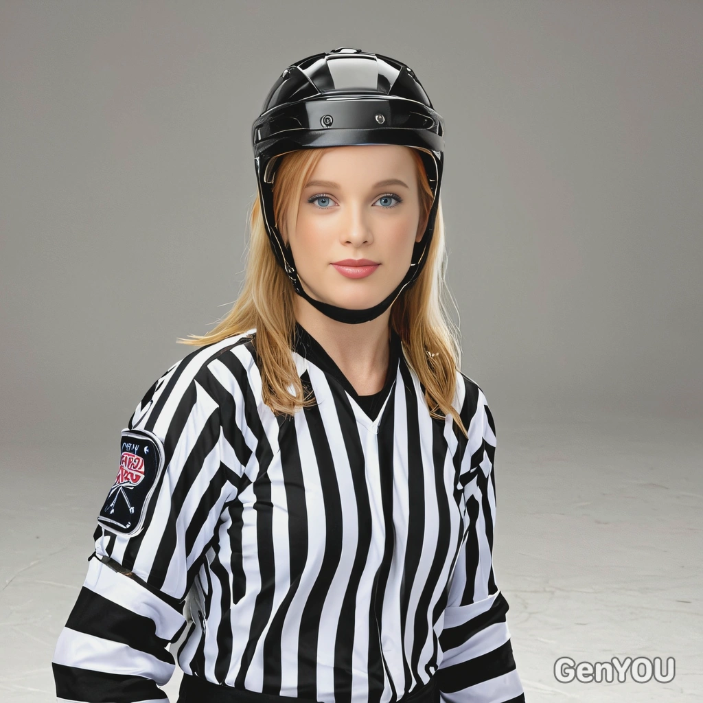 as a hockey referee with a helmet 