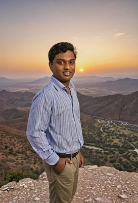 As a tourist standing by the sunset from a mountain overlook