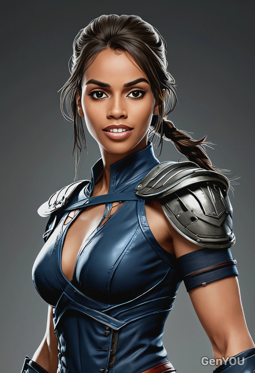 as a mortal combat character, fighter stand, high-quality stylized art, eyes on you, cartoonish style, visible brushstrokes 