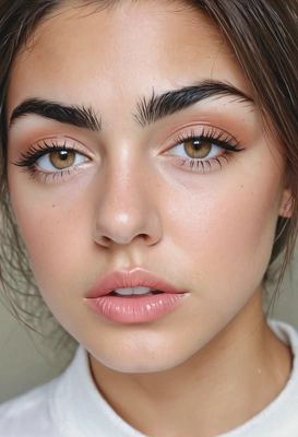 natural makeup look with soft, whispery tones and plump, juicy lips