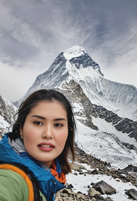 As a traveler taking a selfie around Mount Everest