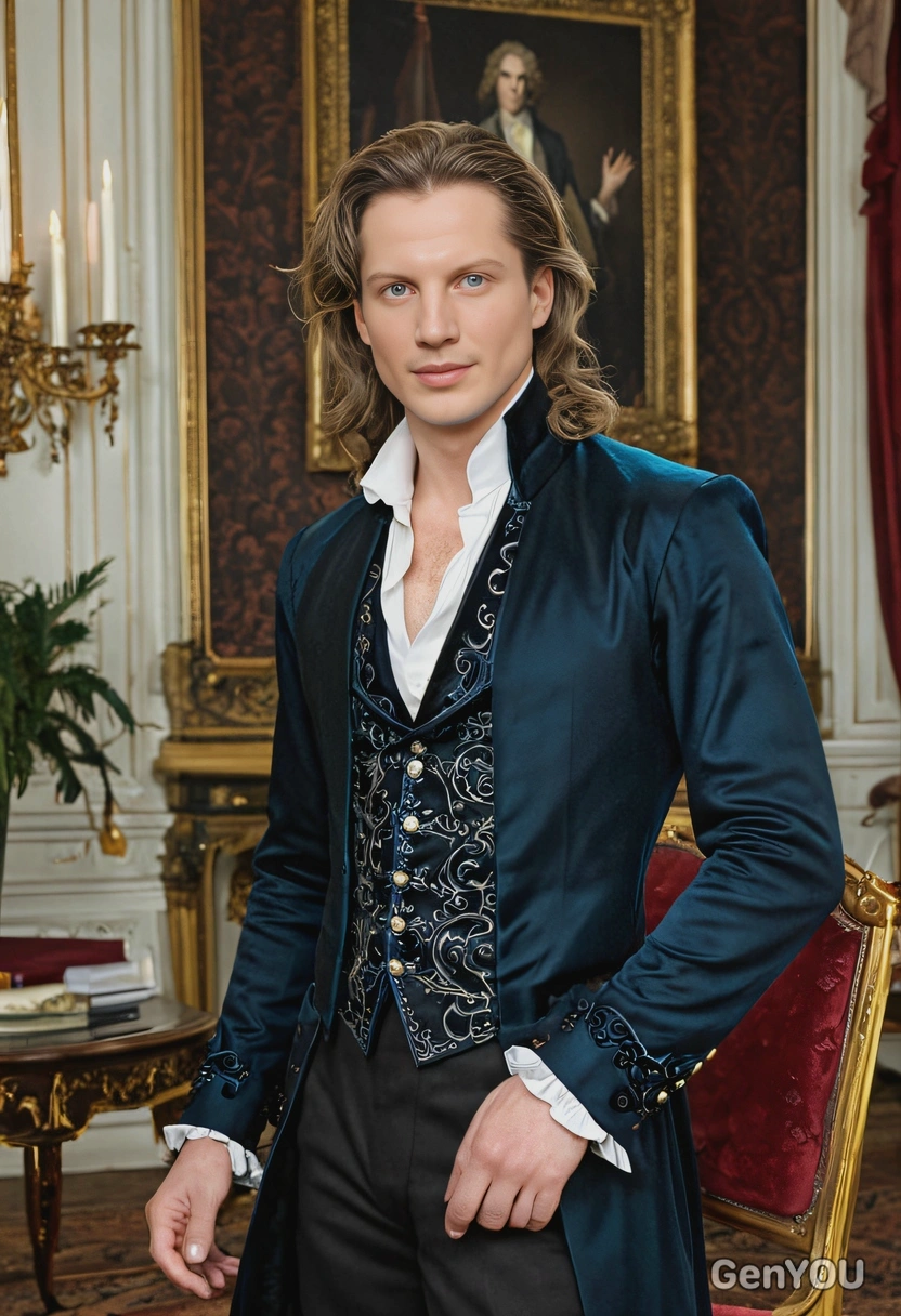 as Lestat de Lioncourt from Interview with the Vampire, opulent drawing room 