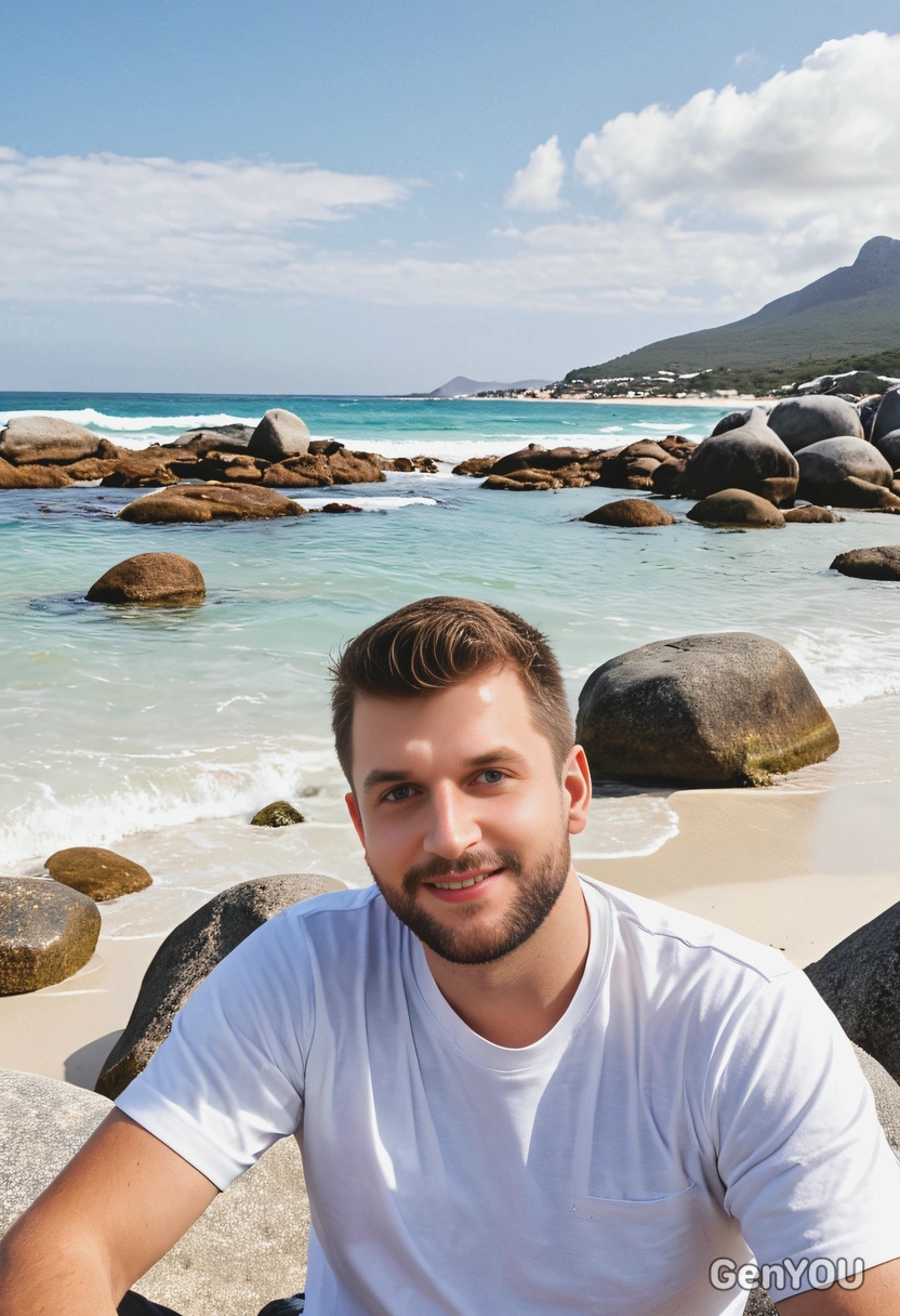 As a tourist, relaxing the beautiful landscapes of  Boulders Beach in South Africa