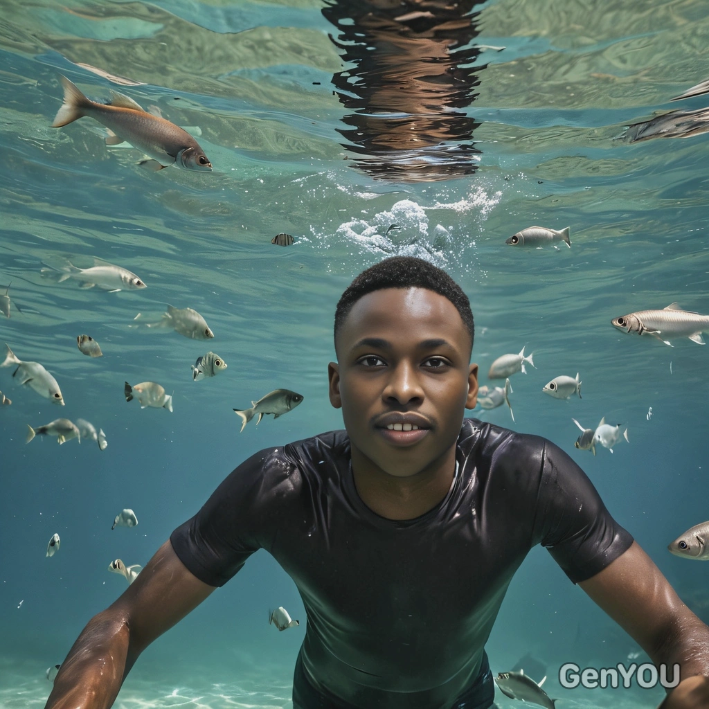 swimming with a group of fish underwater