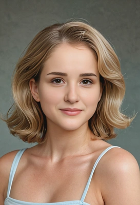 soft, shoulder-length waves with a classic finish, inspired by Princess Diana’s signature look, soft focus, blurred background