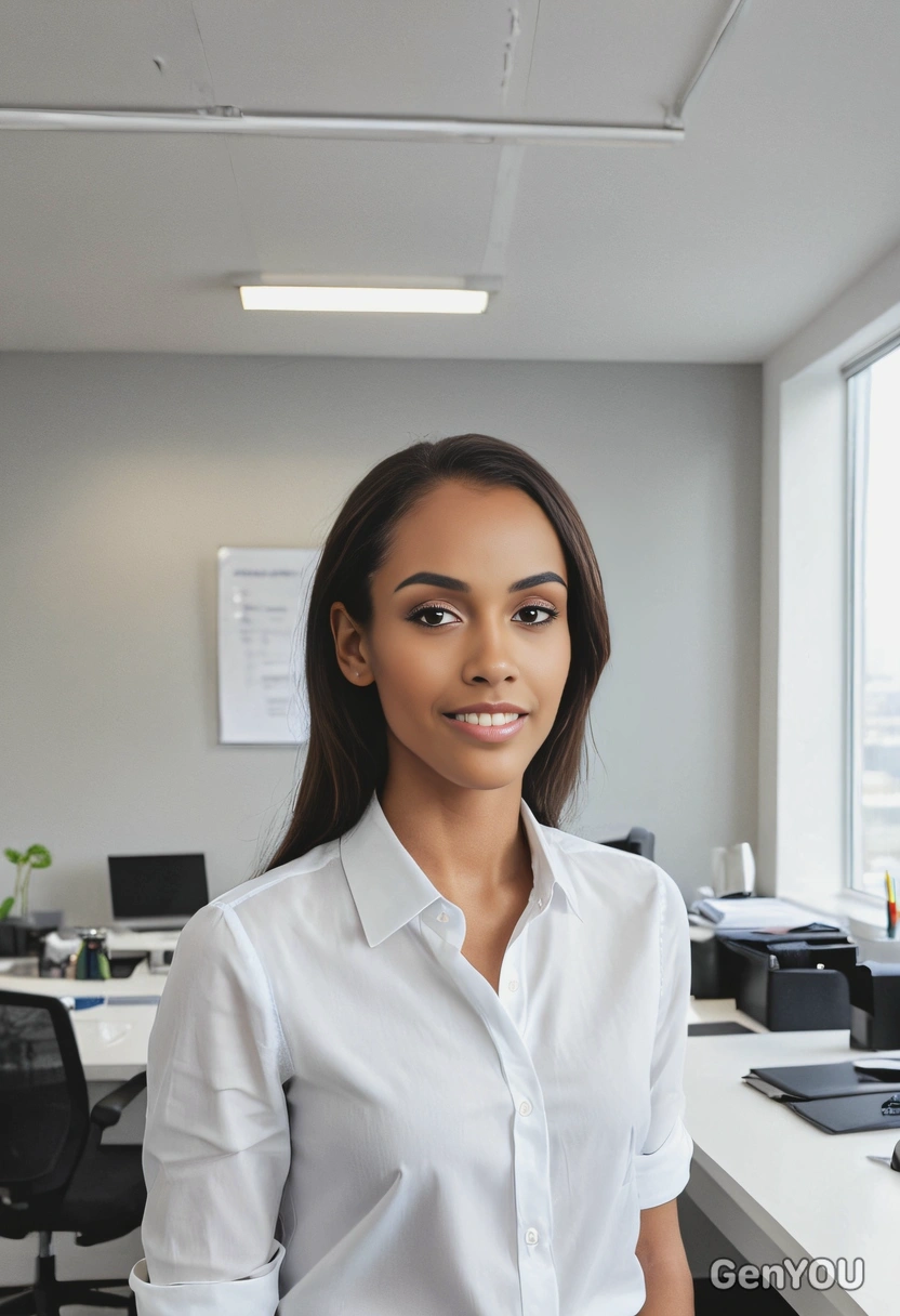 at a minimalist office, blurred background
