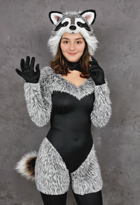"raccoon pattern morph suit black gloves"