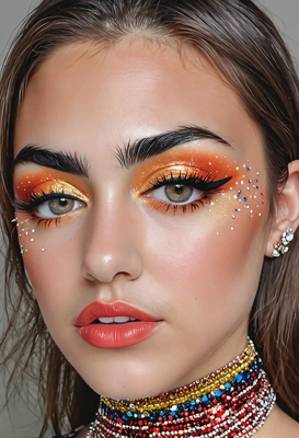 Euphoria Makeup, Inspired by the TV show, rhinestones, glitter, and bold color combinations