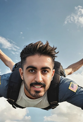 flying in the sky, close-up, blurred background, cinematographic style