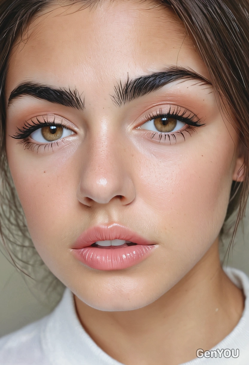 natural makeup look with soft, whispery tones and plump, juicy lips