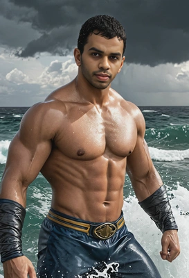 with the ability to manipulate water, causing a raging storm in the ocean, superhero style