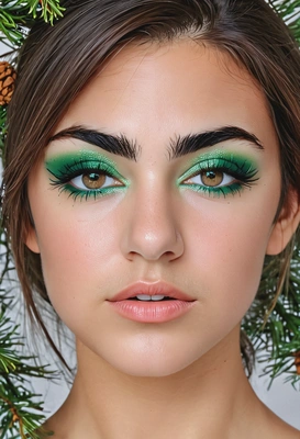 with a makeup inspired by fir-tree