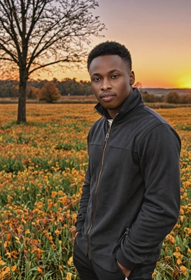 in the autumn field, sunset