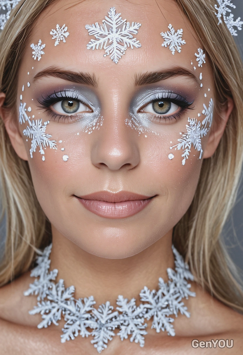 wearing a makeup inspired by snowflakes