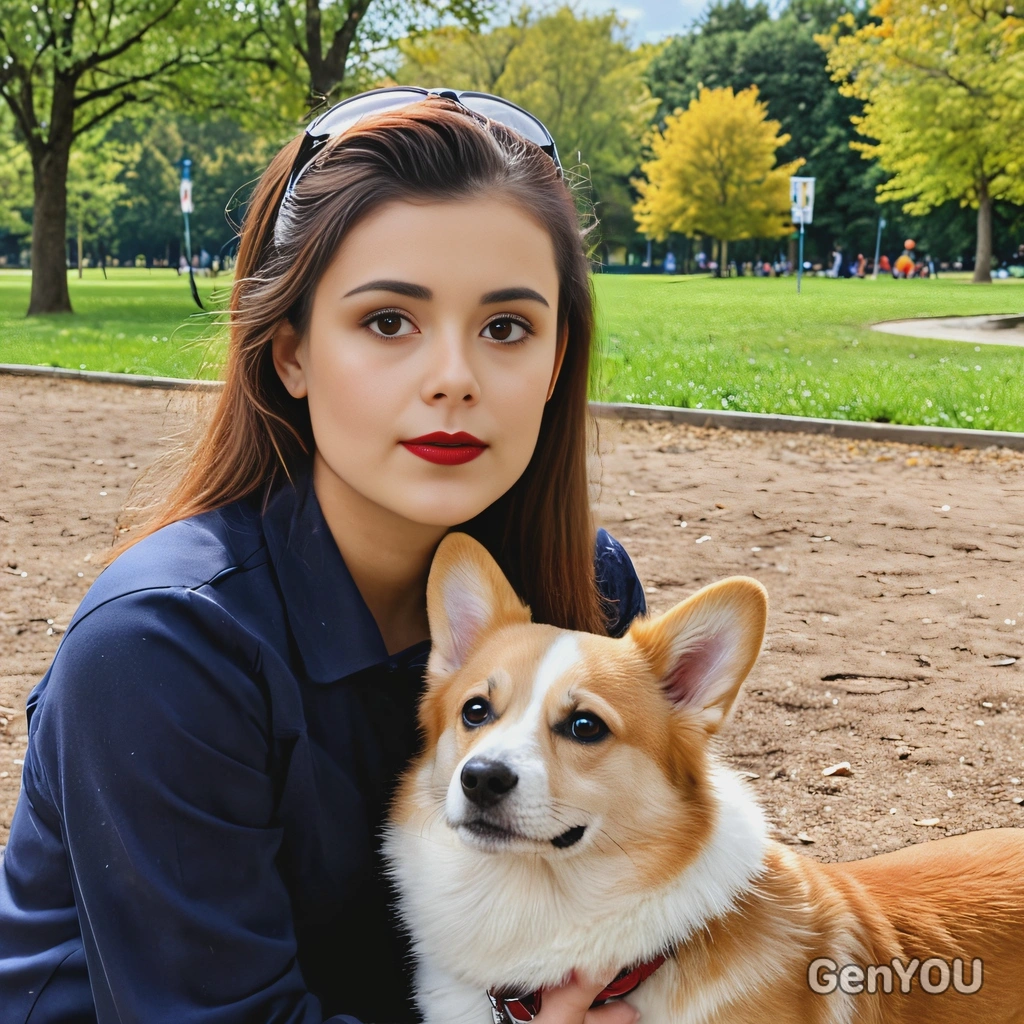 with a corgi in a park
