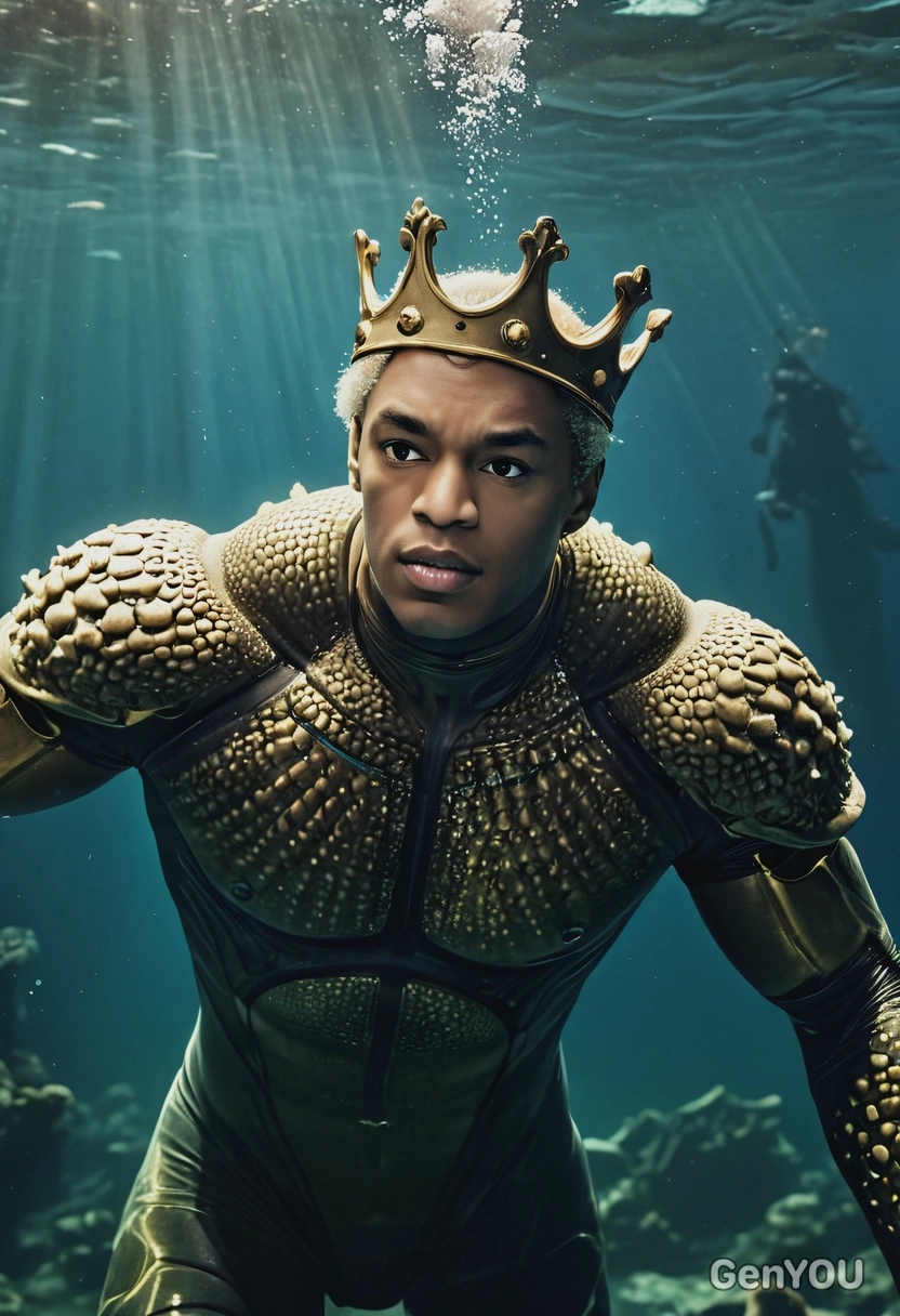 king of the underwater world, blurred background, epic movie shot, full-body image