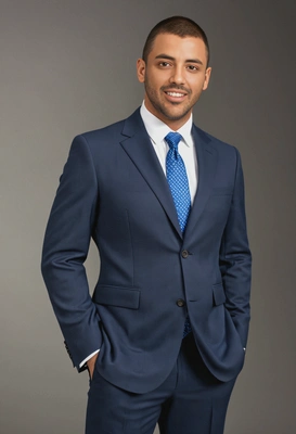 As a successful at a tech conference, fit and smiling, wearing an oversized business suit, no text, no letters