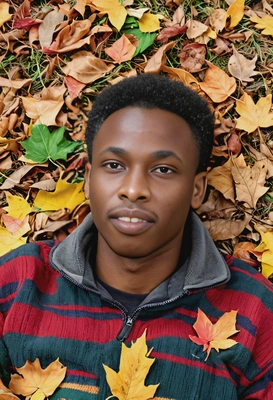 Circle headshot lying in fall leaves