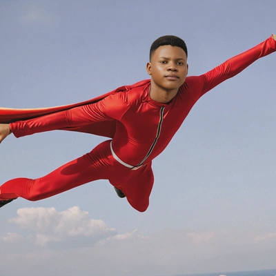 flying in Red costume