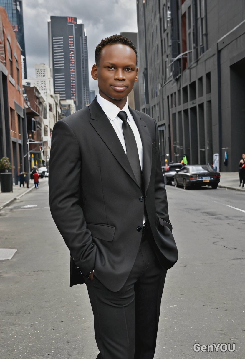 as Will Smith's Agent J in Men in Black, with a clean haircut and a black suit against a futuristic urban backdrop 