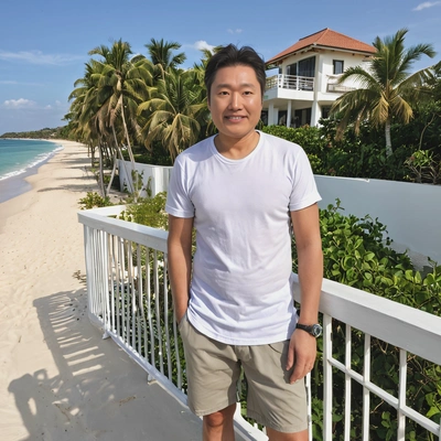 standing on a balcony of a beachside villa