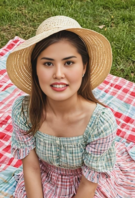 Headshot circle crop on picnic blanket in countryside
