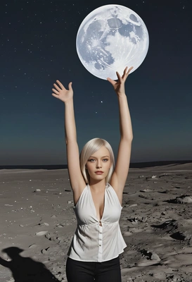 standing on the moon, hands by my side, gazing at Earth