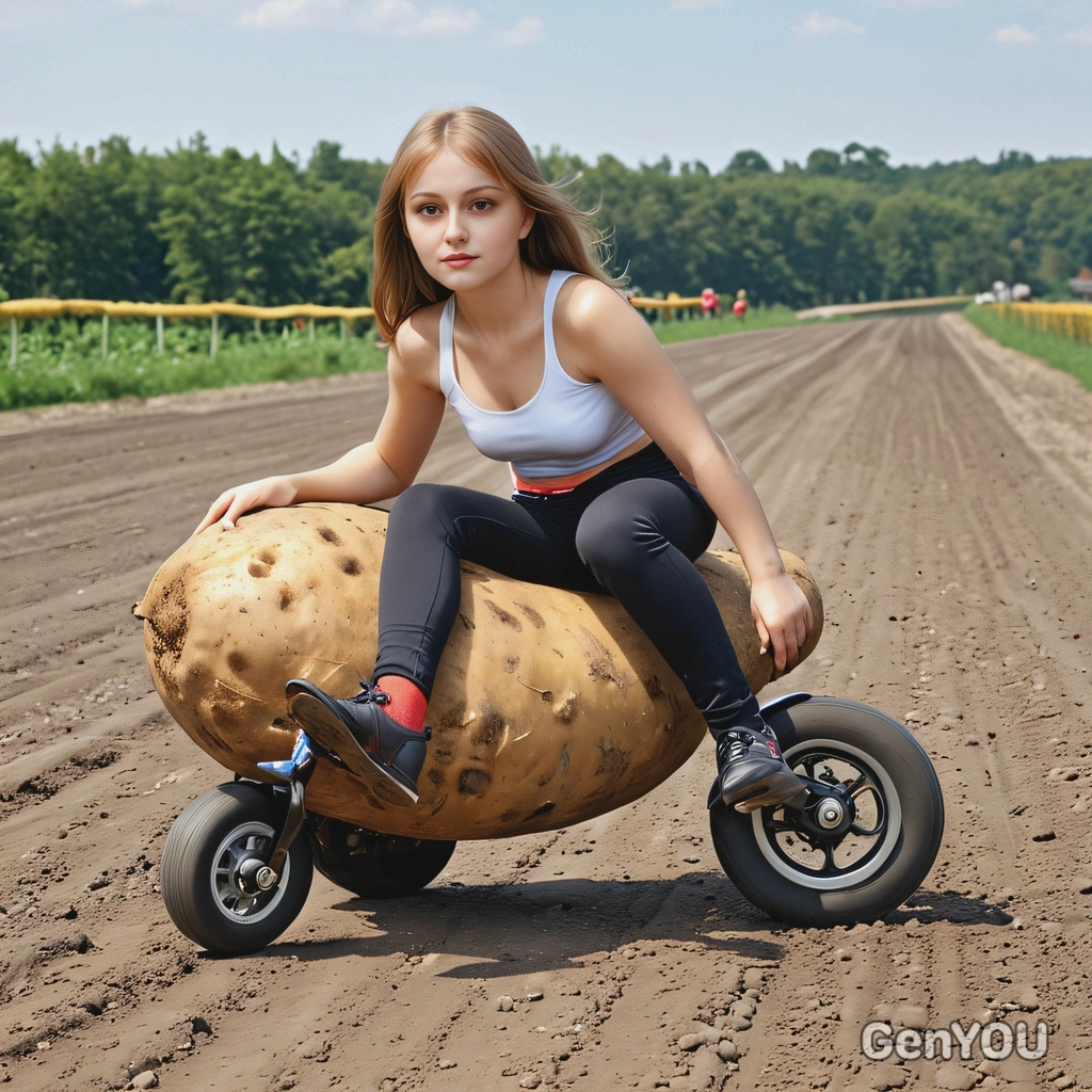 riding a potato with wheels like it’s a race car