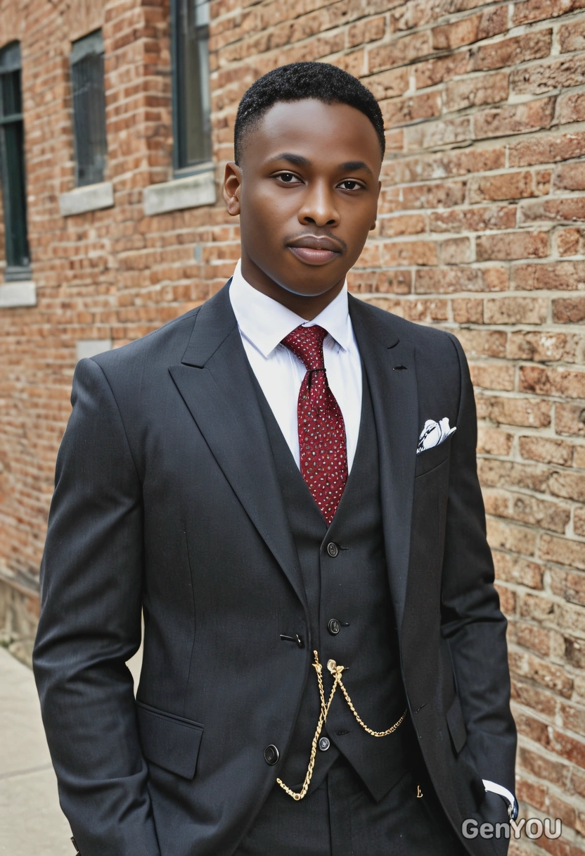 dressed in a tailored three-piece suit, old money style